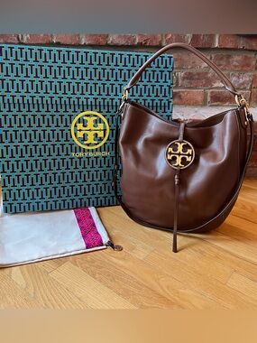 Tory Burch Milk Chocolate Brown Miller Metal Slouchy Hobo Bag